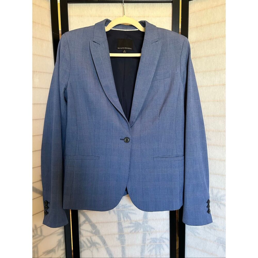 Banana Republic Light Blue Plaid Single-Button Blazer - Picture 8 of 11